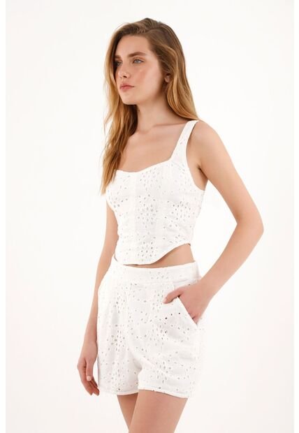 Topmark Crop Top Crudo En Ojalillo Para Mujer