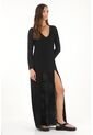 Topmark Vestido Largo Semiajustado Con Abertura Negro Para Mujer de topmark