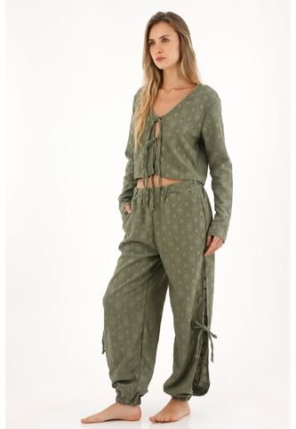 Topmark Pantalón Jogger Bordado Verde Para Mujer topmark