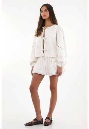 Topmark Abrigo Con Flores Bordadas Crudo Para Mujer