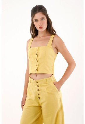 Topmark Camisa Manga Sisa Con Botones Amarilla Para Mujer