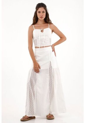 Topmark Falda Larga Con Detalles En Tela Tejida Crudo Para Mujer