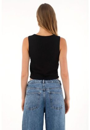 Topmark Camiseta Manga Sisa Tejida Negra Para Mujer