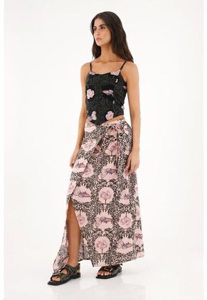 Topmark Camisa Tipo Crop Top Negra Estampada Para Mujer