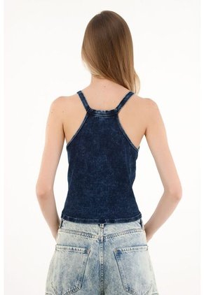 Topmark Camiseta Crop Azul Overdye Para Mujer