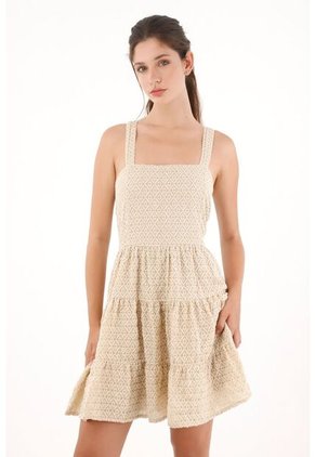 Topmark Vestido Corto En Tela Bordada Crudo Para Mujer