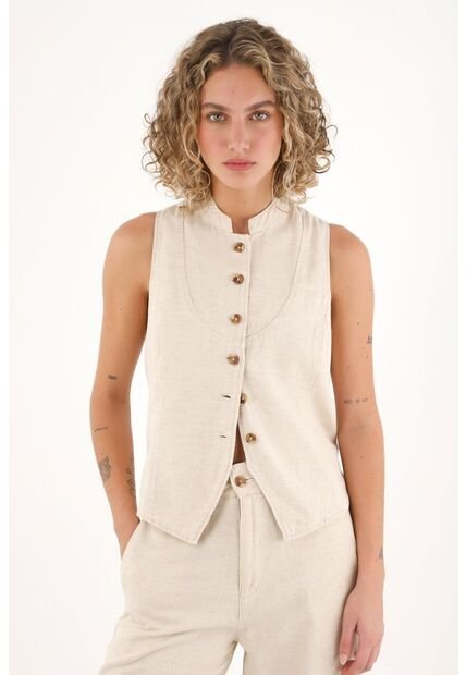 Topmark Camisa Manga Sisa De Botones Crudo Para Mujer