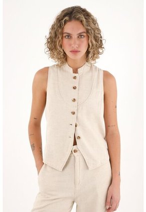 Topmark Camisa Manga Sisa De Botones Crudo Para Mujer