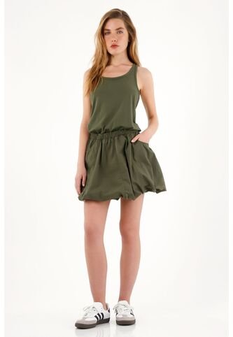 Topmark Vestido Corto Con Bolsillos De Parche Verde Para Mujer topmark