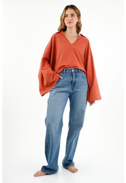 Camisa Tipo Blusón Naranja Para Mujer