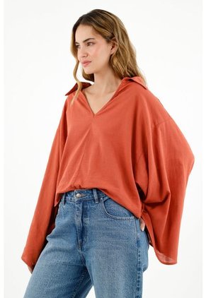 Camisa Tipo Blusón Naranja Para Mujer