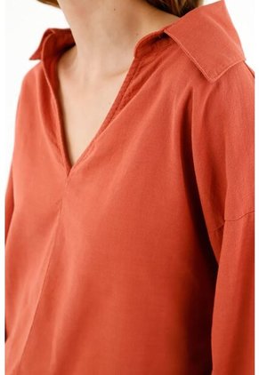 Camisa Tipo Blusón Naranja Para Mujer