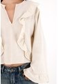 Camisa Con Boleros Amplia Crudo Para Mujer de topmark