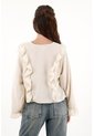 Camisa Con Boleros Amplia Crudo Para Mujer de topmark