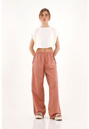 Topmark Pantalón Recto De Pretina Elástica Naranja Para Mujer