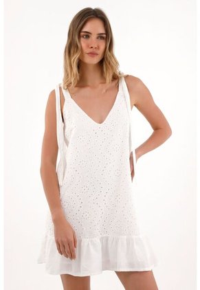 Topmark Vestido Corto En Ojalillo De Tiras Crudo Para Mujer