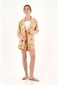 Blazer Café Con Palmeras Bordadas Para Mujer de topmark