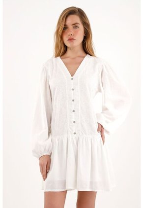 Topmark Vestido Crudo Corto Manga Larga Para Mujer