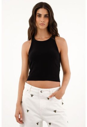 Topmark Camiseta Manga Sisa Negra Para Mujer