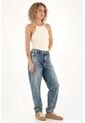 Topmark Jean Boyfriend Con Ruedo Al Corte Azul Para Mujer de topmark