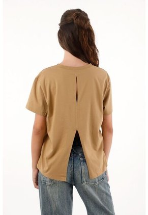 Topmark Camiseta Básica Con Aberturas En Espalda Café Para Mujer
