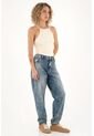 Topmark Jean Boyfriend Con Ruedo Al Corte Azul Para Mujer de topmark