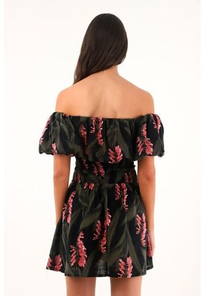 Topmark Vestido Corto Estampado Con Escote Bandeja Para Mujer