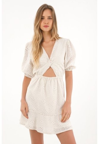 Topmark Vestido Corto De Mangas Con Volumen Crudo Para Mujer topmark