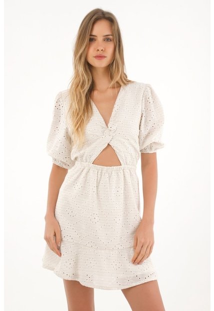Topmark Vestido Corto De Mangas Con Volumen Crudo Para Mujer