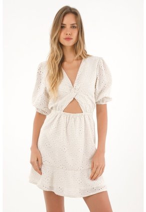 Topmark Vestido Corto De Mangas Con Volumen Crudo Para Mujer