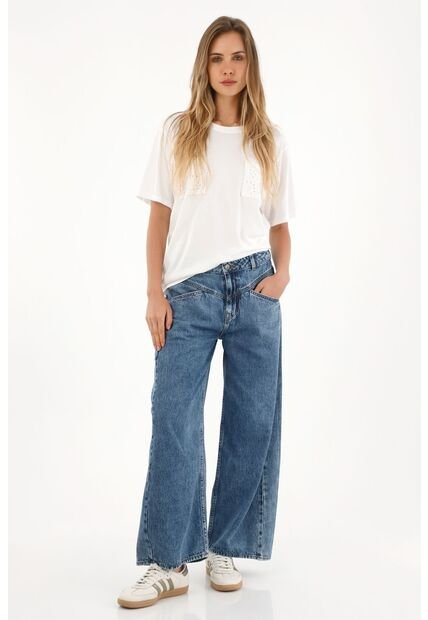 Topmark Jean Con Cortes Decorativos Tono Medio Para Mujer