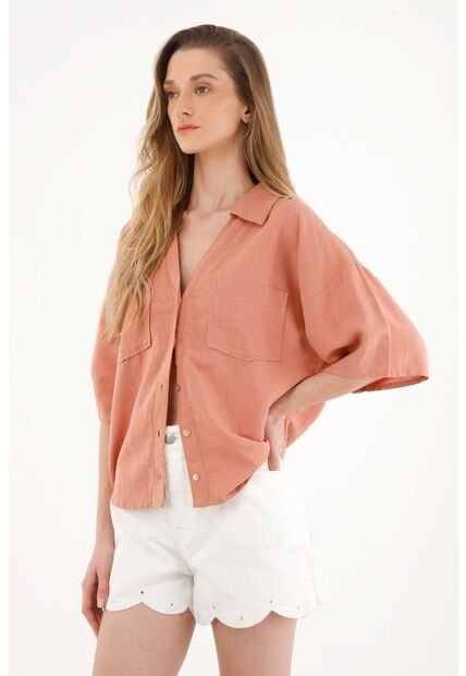 Topmark Camisa Oversize Manga Corta Naranja Para Mujer