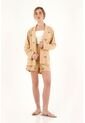 Blazer Café Con Palmeras Bordadas Para Mujer de topmark
