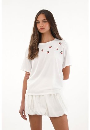Topmark Camiseta Con Mini Prints De Cerezas Crudo Para Mujer