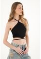 Topmark Camiseta Negra Crop Con Ajuste De Tiras Para Mujer de topmark