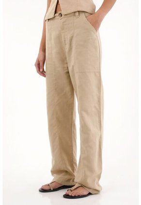 Topmark Pantalón Recto De Apariencia En Lino Café Para Mujer