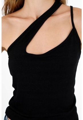 Topmark Camiseta Negra De Un Solo Hombro Para Mujer