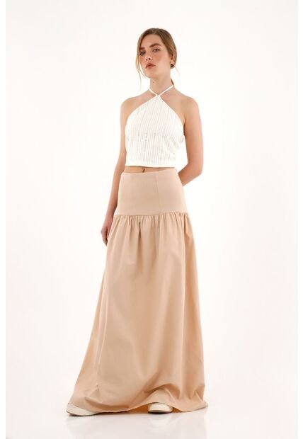 Topmark Falda Larga Café Con Pretina En Rib Para Mujer