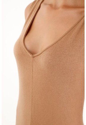 Vestido Café Largo Con Escote En V Para Mujer