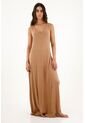 Vestido Café Largo Con Escote En V Para Mujer de topmark