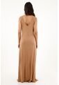 Vestido Café Largo Con Escote En V Para Mujer de topmark