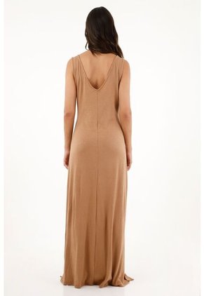 Vestido Café Largo Con Escote En V Para Mujer