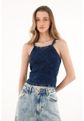 Topmark Camiseta Crop Azul Overdye Para Mujer
