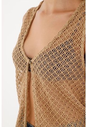 Chaleco Café Tejido Con Abertura Para Mujer