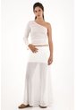 Camiseta One Shoulder Tipo Blonda Crudo Para Mujer de topmark
