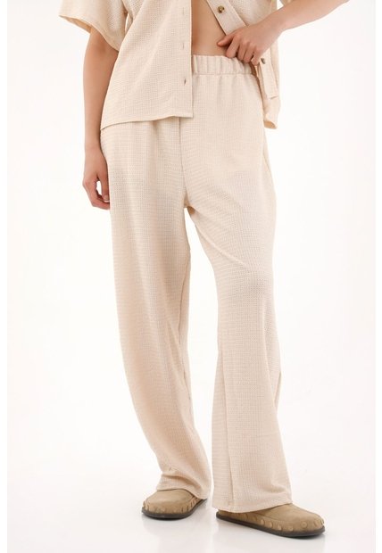 Pantalón Recto Crudo En Tejido De Punto Para Mujer
