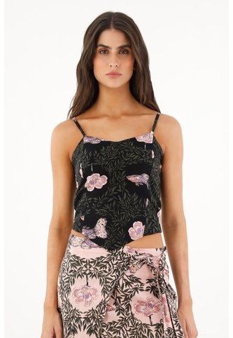 Topmark Camisa Tipo Crop Top Negra Estampada Para Mujer topmark