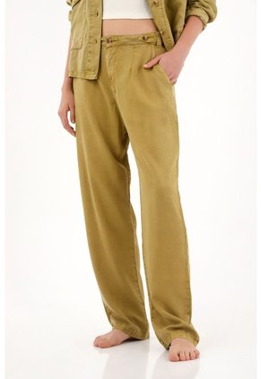 Pantalón Tiro Alto Con Teñido Overdye Verde Para Mujer