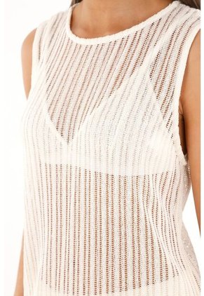 Topmark Camiseta Larga De Tejido Abierto Crudo Para Mujer