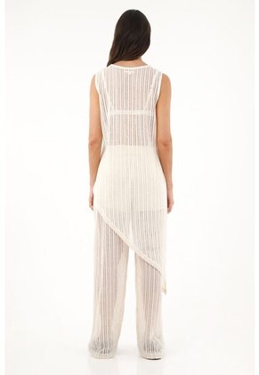 Topmark Camiseta Larga De Tejido Abierto Crudo Para Mujer